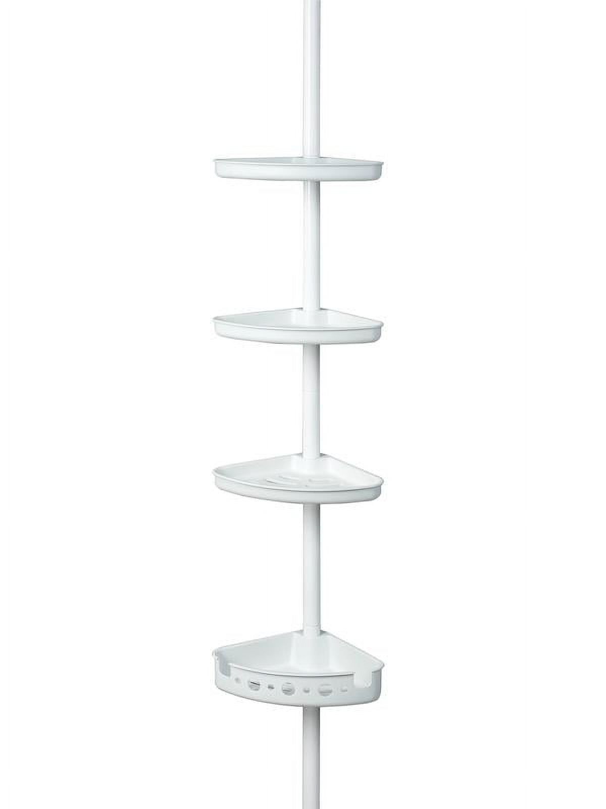 Adjustable White Metal Tension Mount Shower Caddy with Shelves