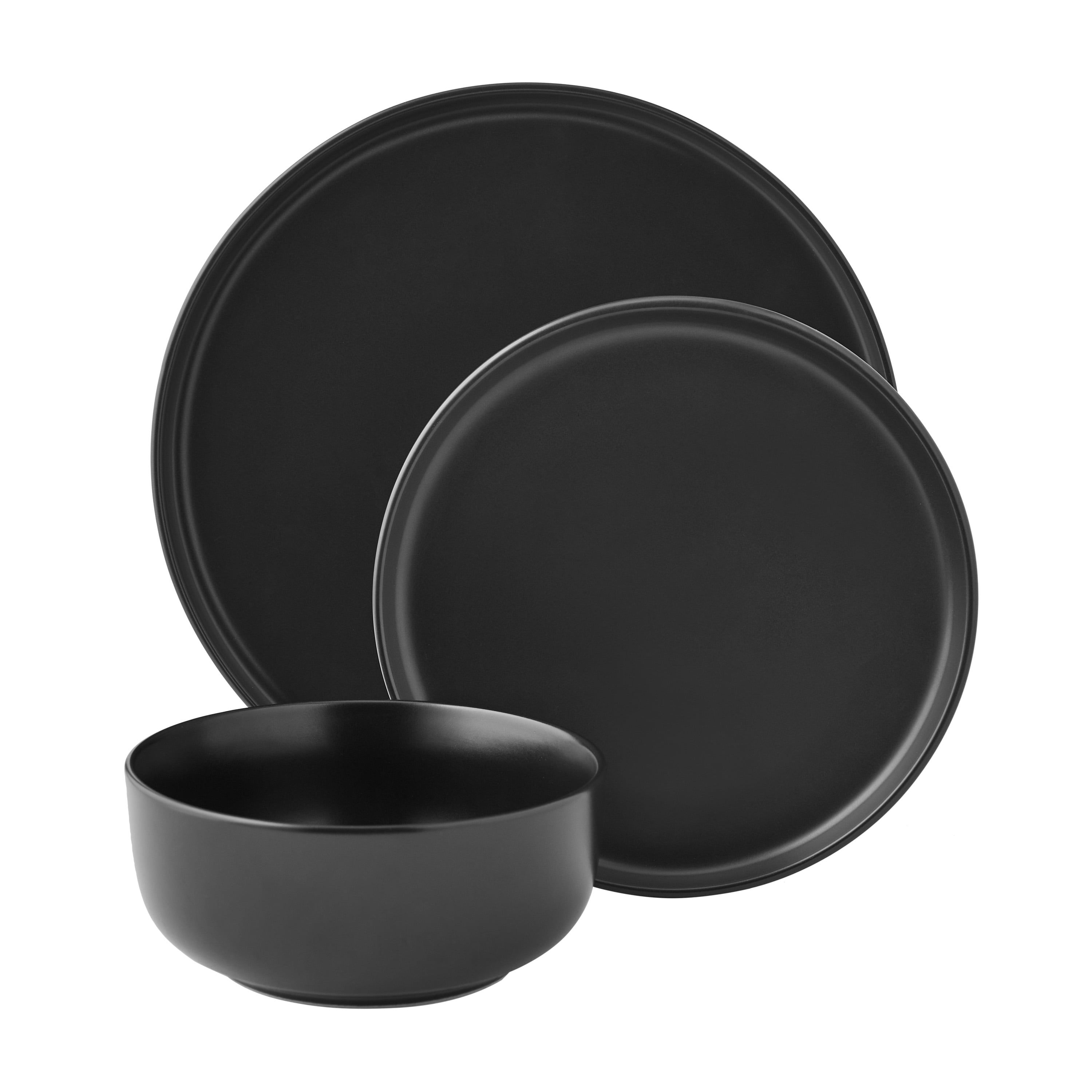 Matte Black 12-Piece Ceramic Dinnerware Set