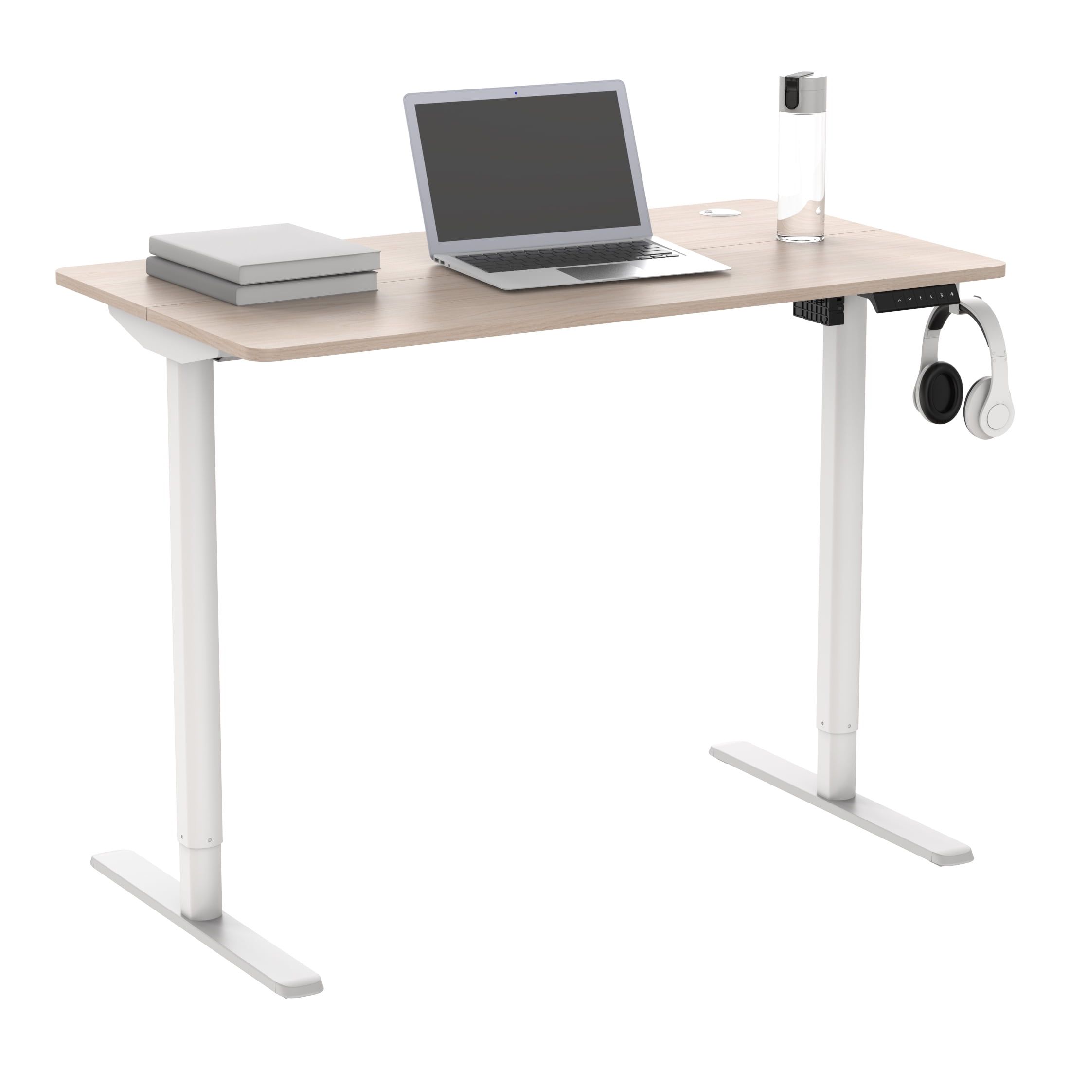 White Adjustable Height Standing Desk with Headphone Hook