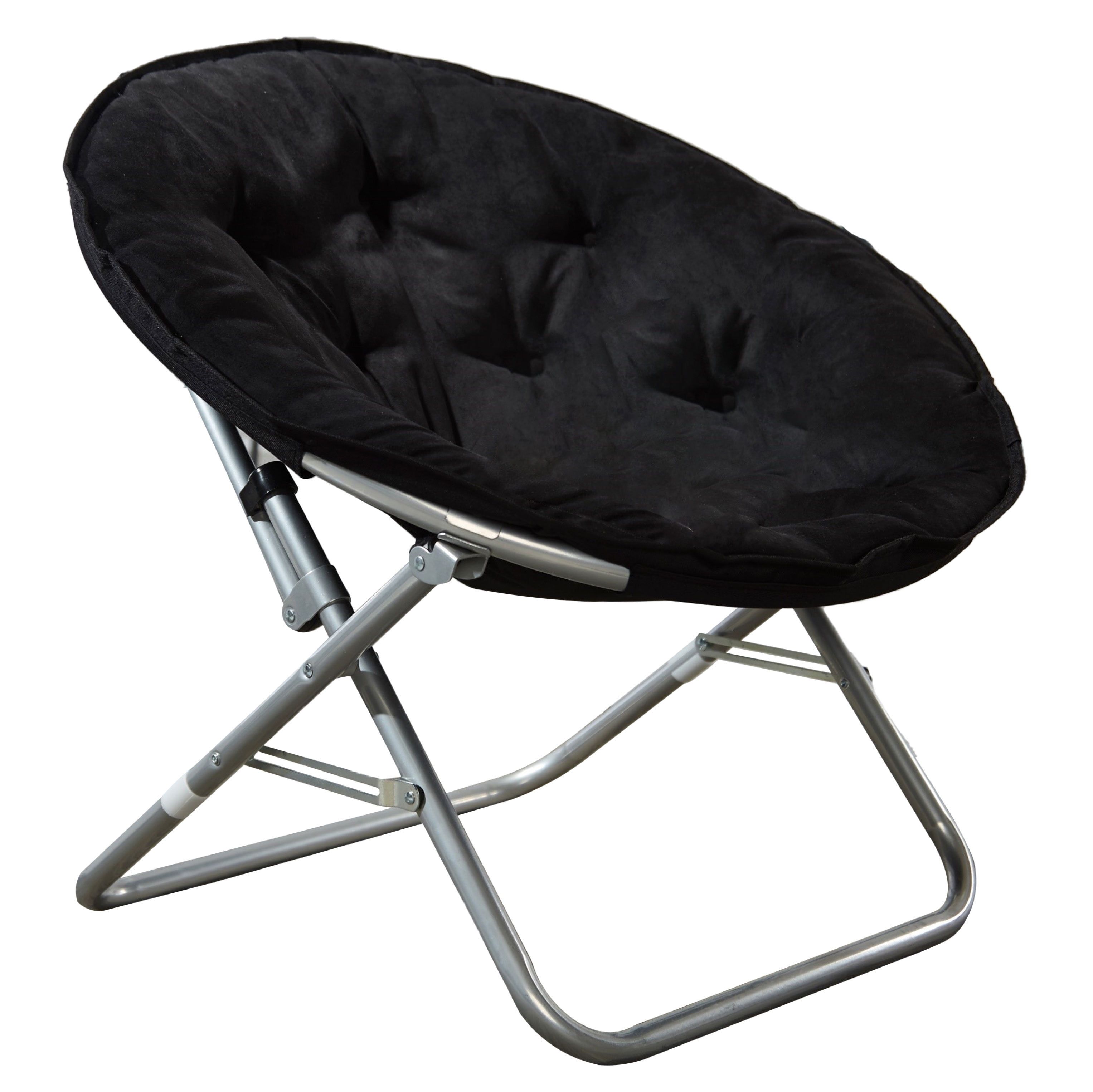 Plush Black Faux Fur Round Foldable Saucer Chair