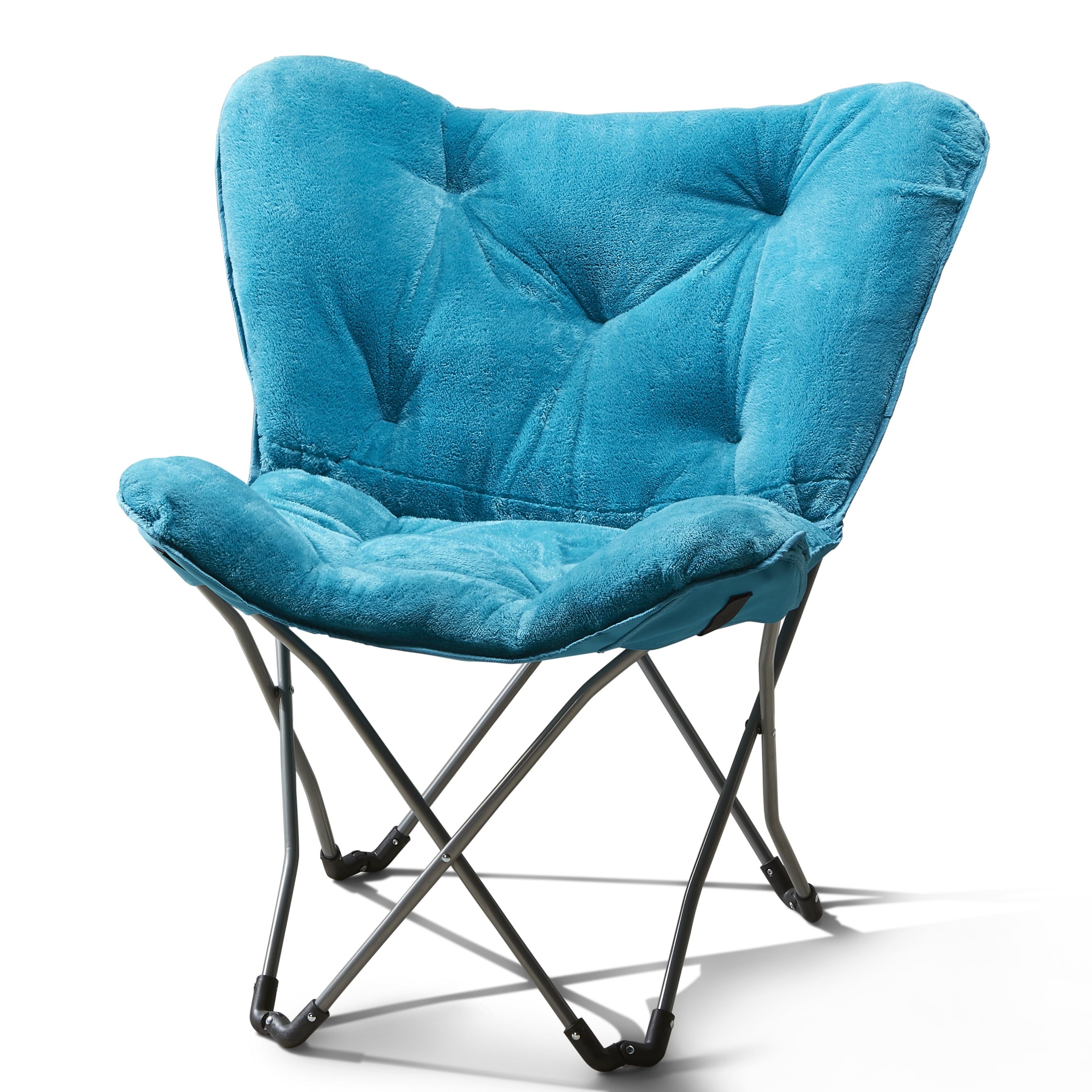 Medium Blue Microfiber Butterfly Accent Chair with Metal Frame