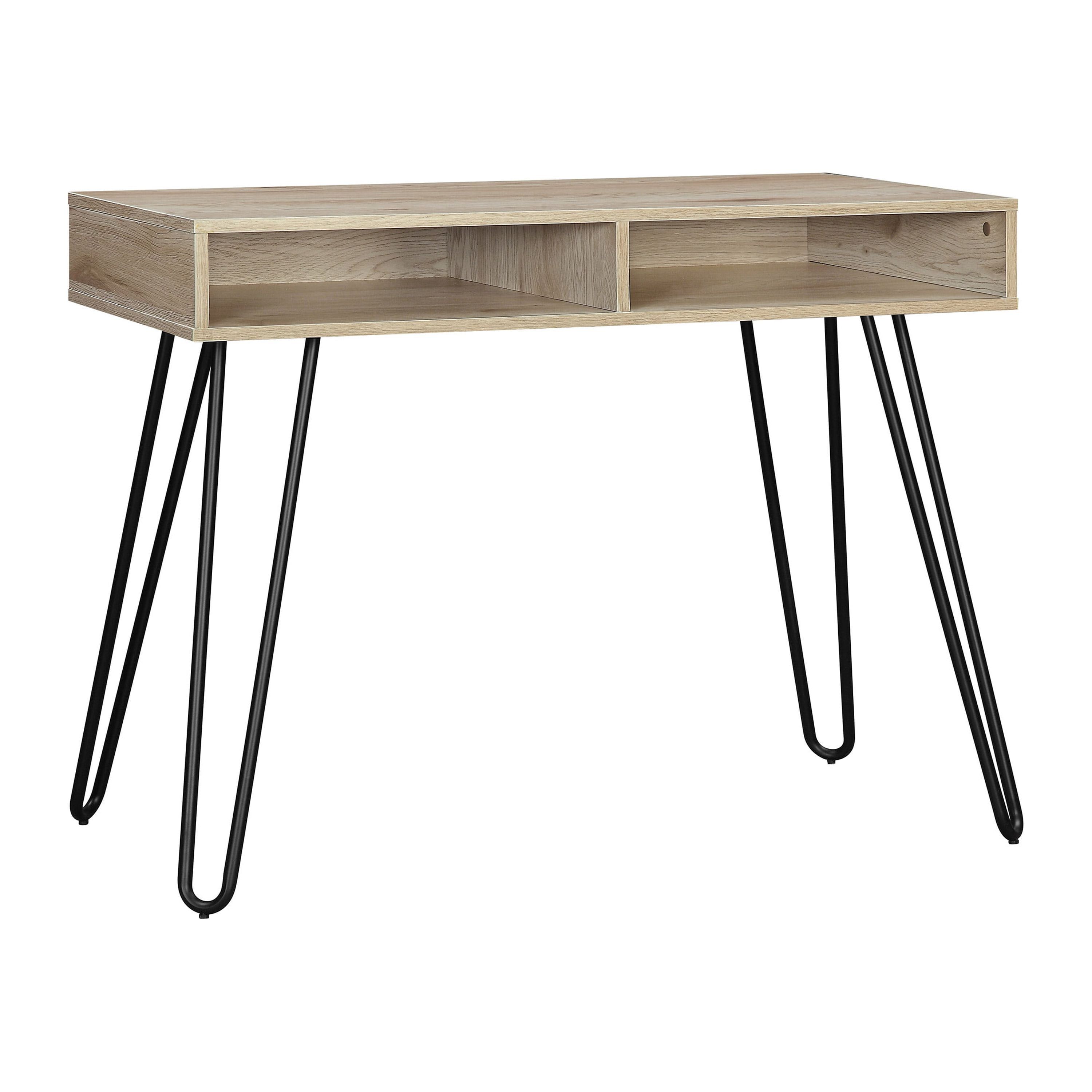 Natural Wood Composite Writing Desk with Black Hairpin Legs