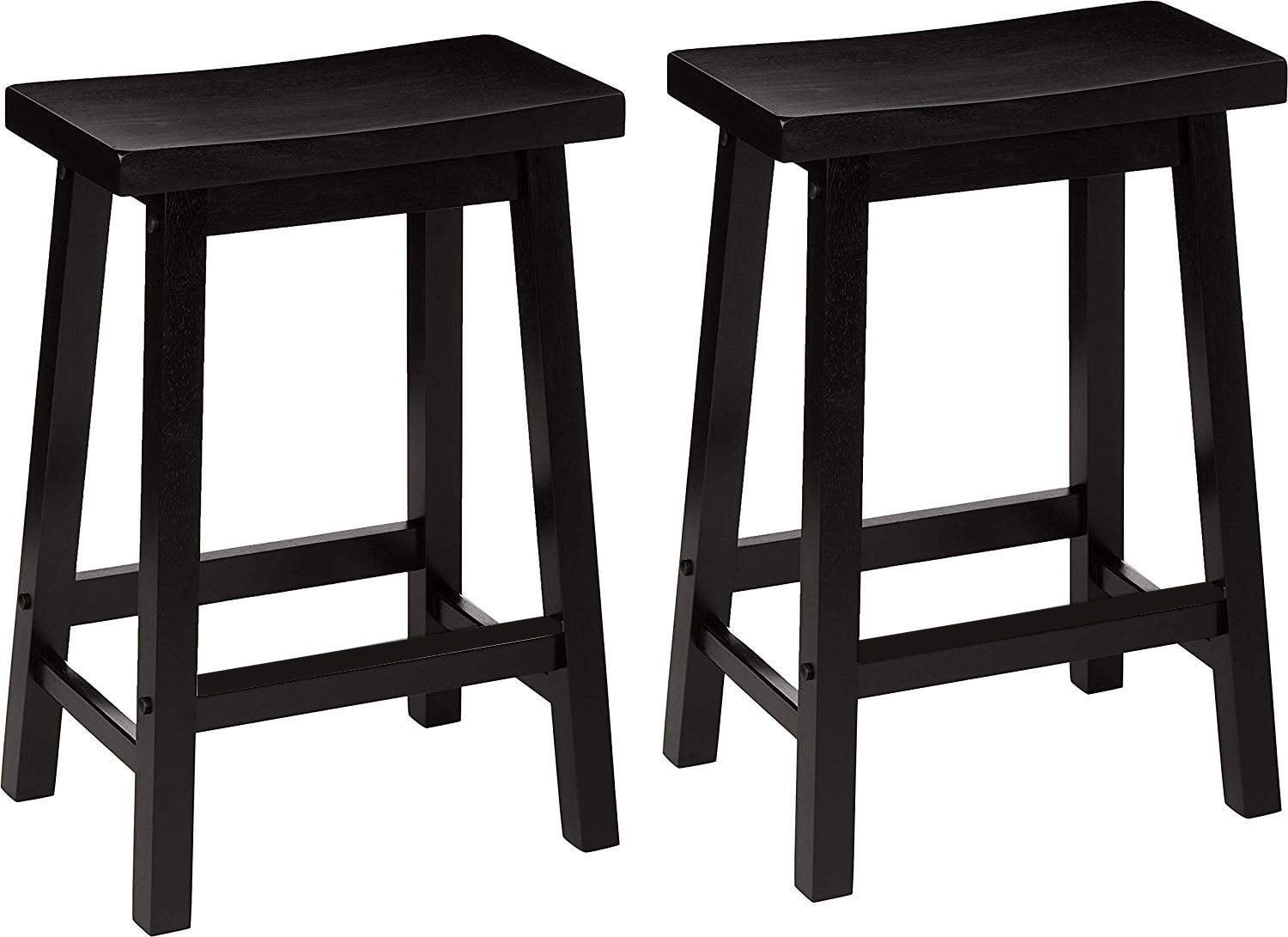 Black 24-Inch Backless Saddle Wood Counter Stools, Set of 2