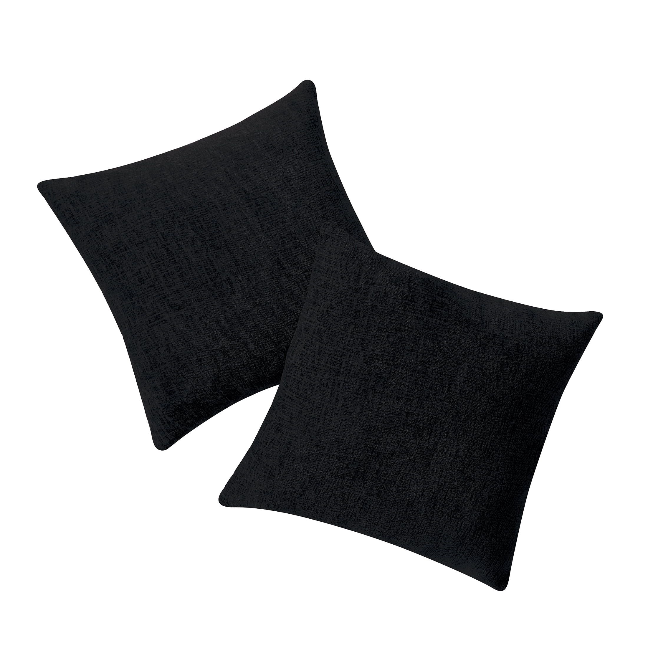 Black Chenille Square Decorative Pillow Set, 18 x 18 Inches, 2 Pieces