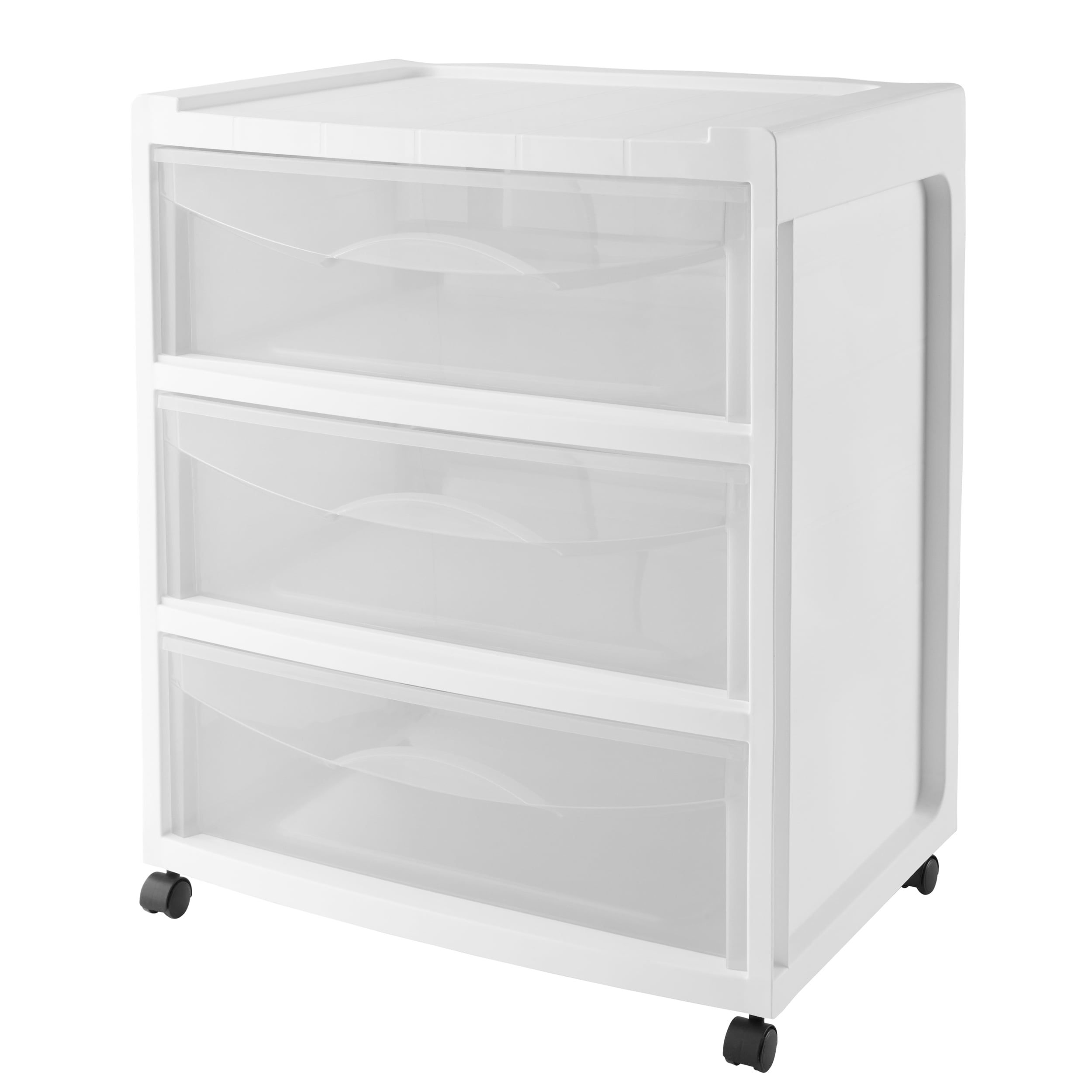 White 3-Drawer Rolling Storage Cart with Translucent Drawers