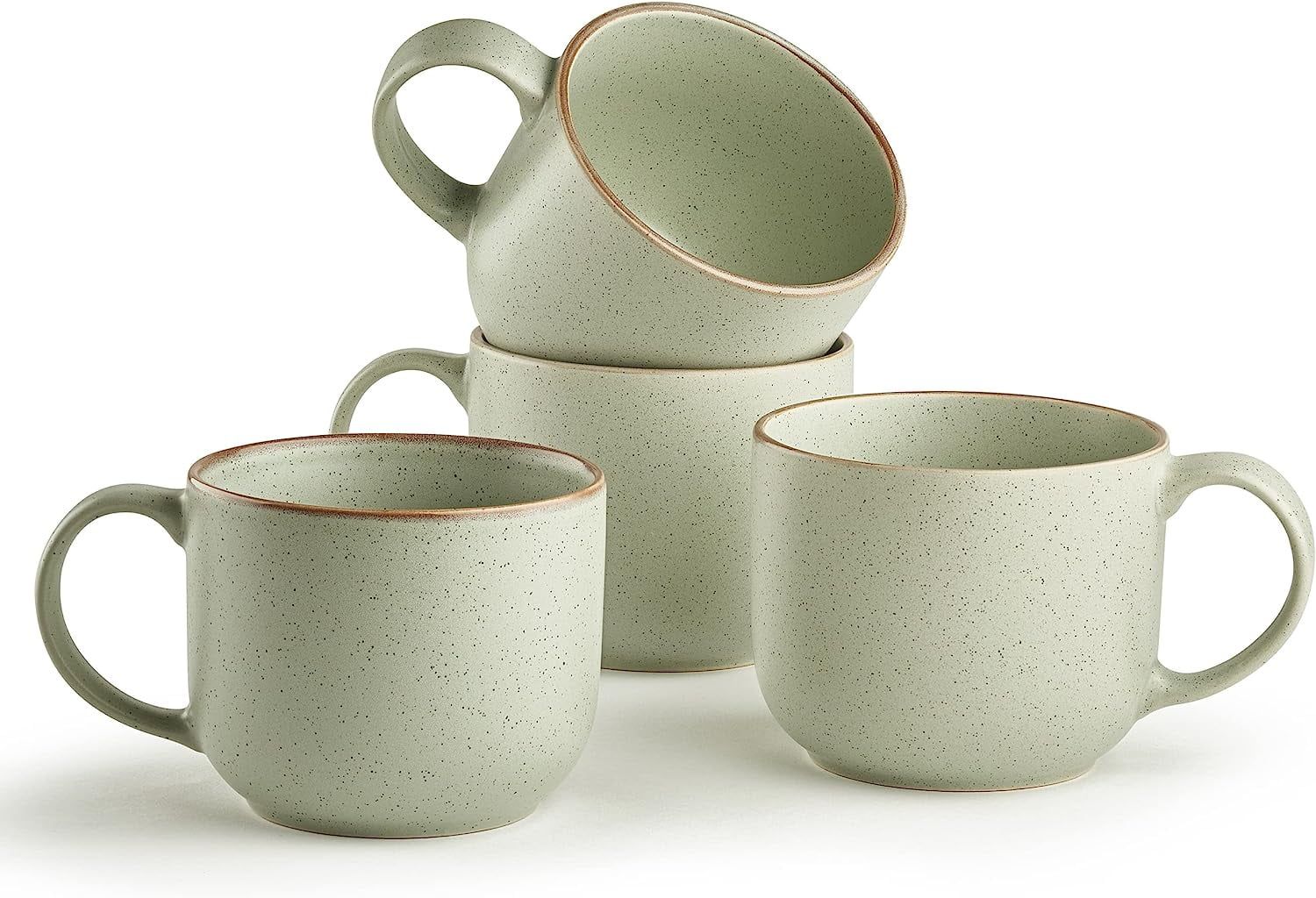 Sage Green Ceramic 4-Piece Round Mug Set