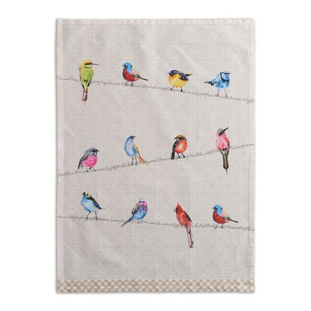 Birdies on Wire Beige Cotton Kitchen Towels Set