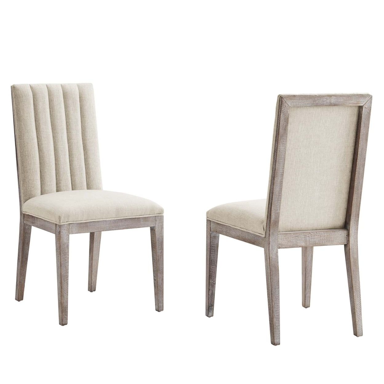 Beige Linen Upholstered Wood Side Chair, 39" Height