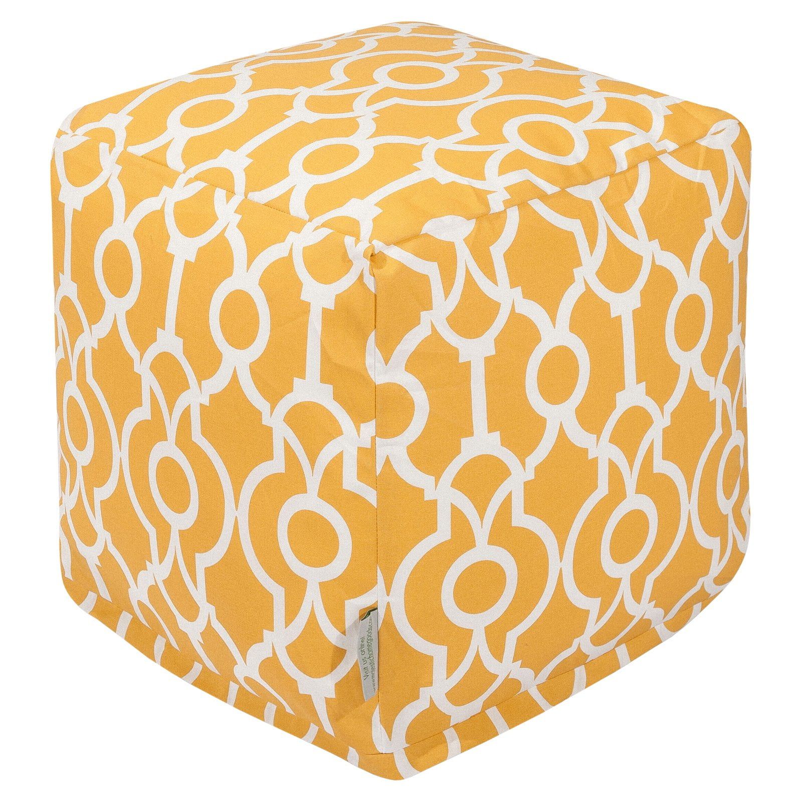 Citrus and White Outdoor Treated Polyester Cube Ottoman