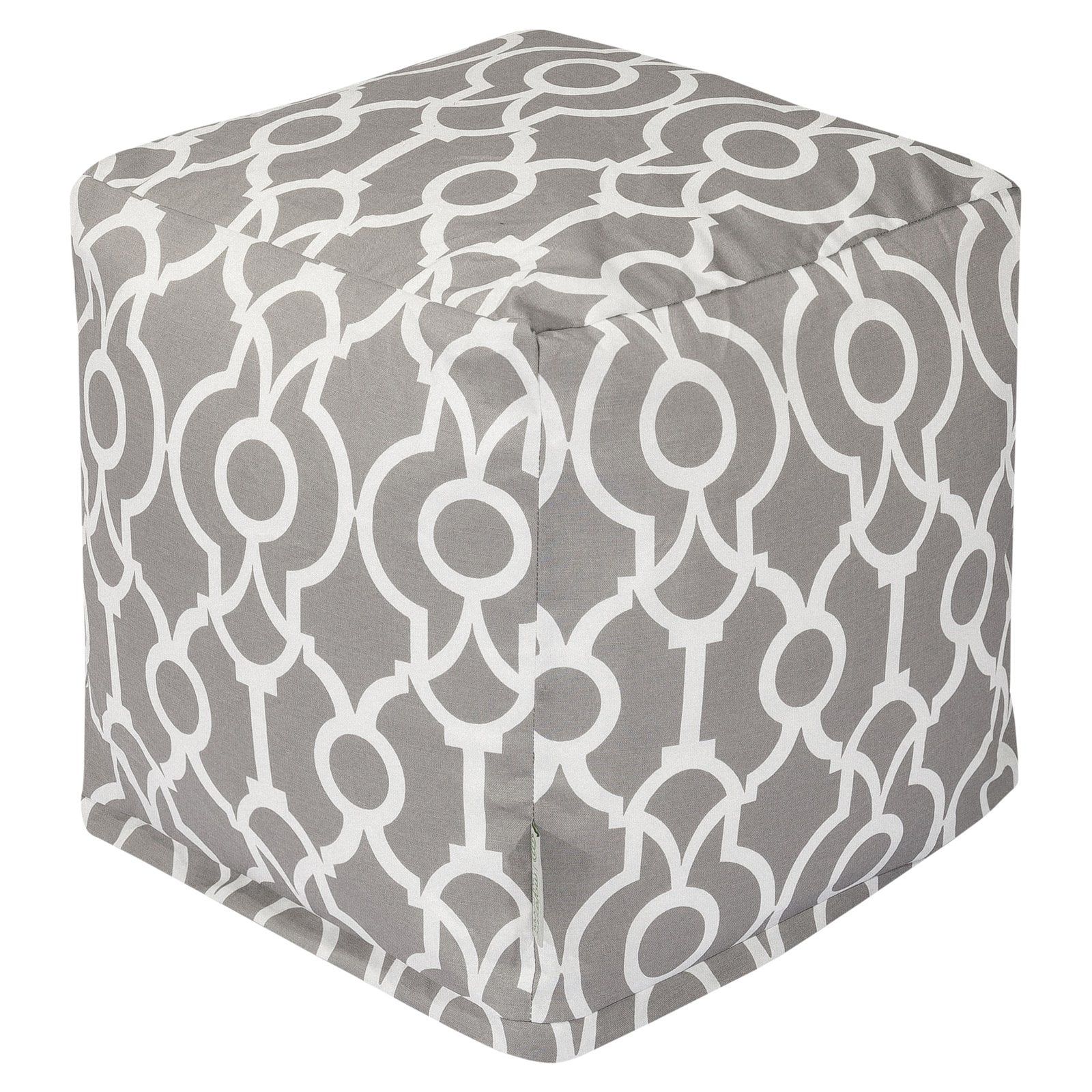 Gray and White Polyester Indoor/Outdoor Ottoman Pouf Cube