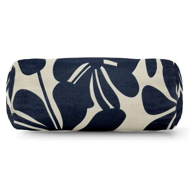 Navy Blue and White Polyester Round Bolster Pillow