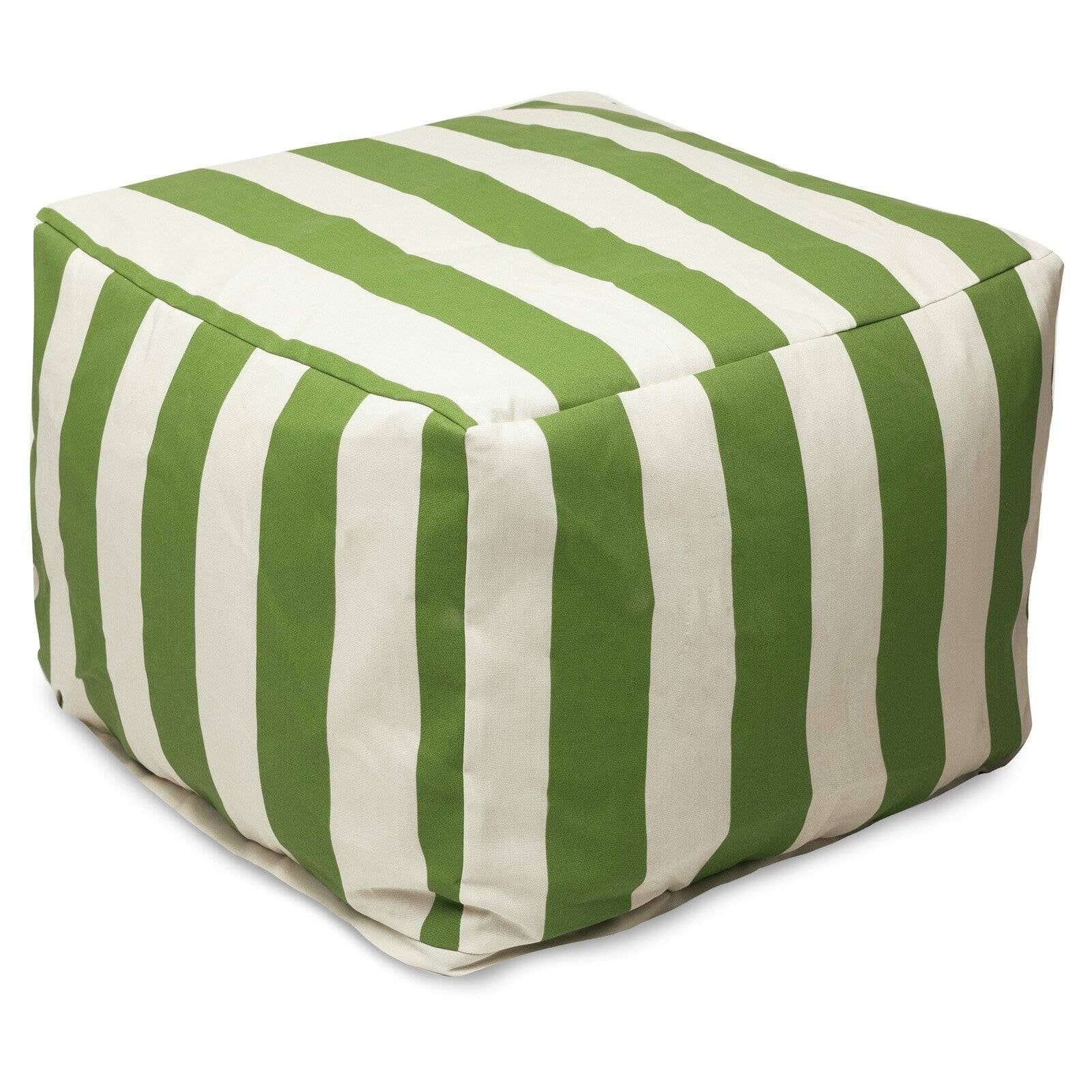 Sage and White Striped Outdoor Polyester Ottoman Pouf