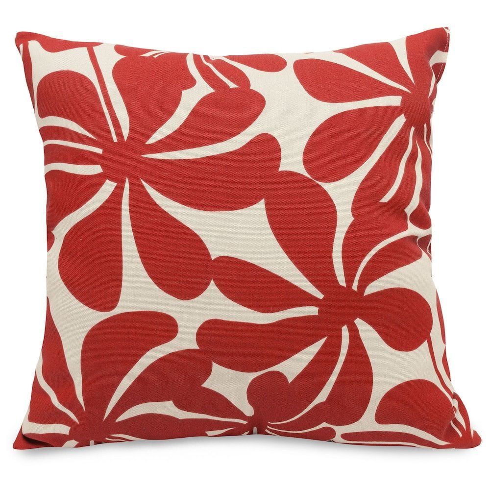 Red and White Floral Polyester Square Pillow 20"