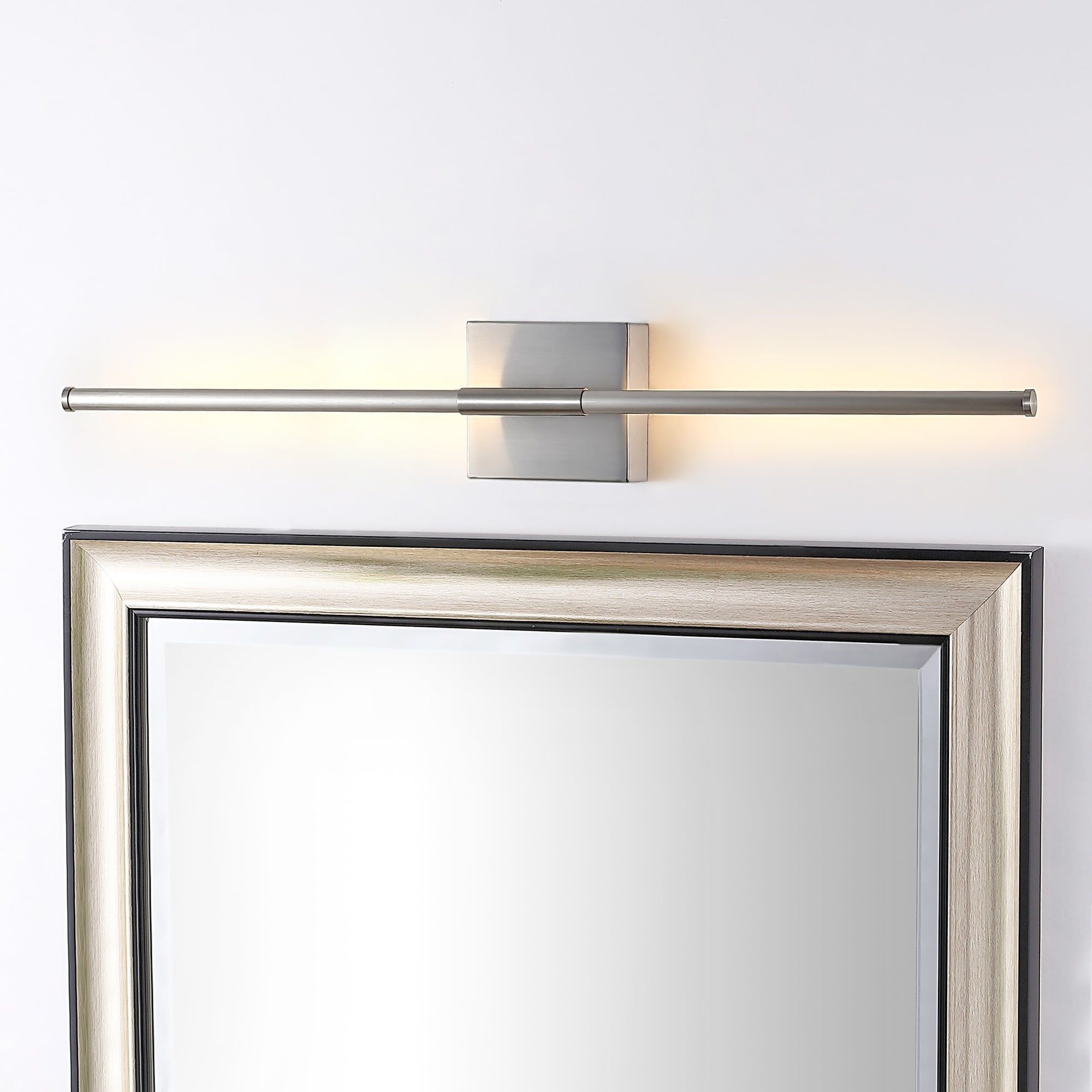 Sleek Minimalist Nickel LED Wall Sconce, 28" Rectangular