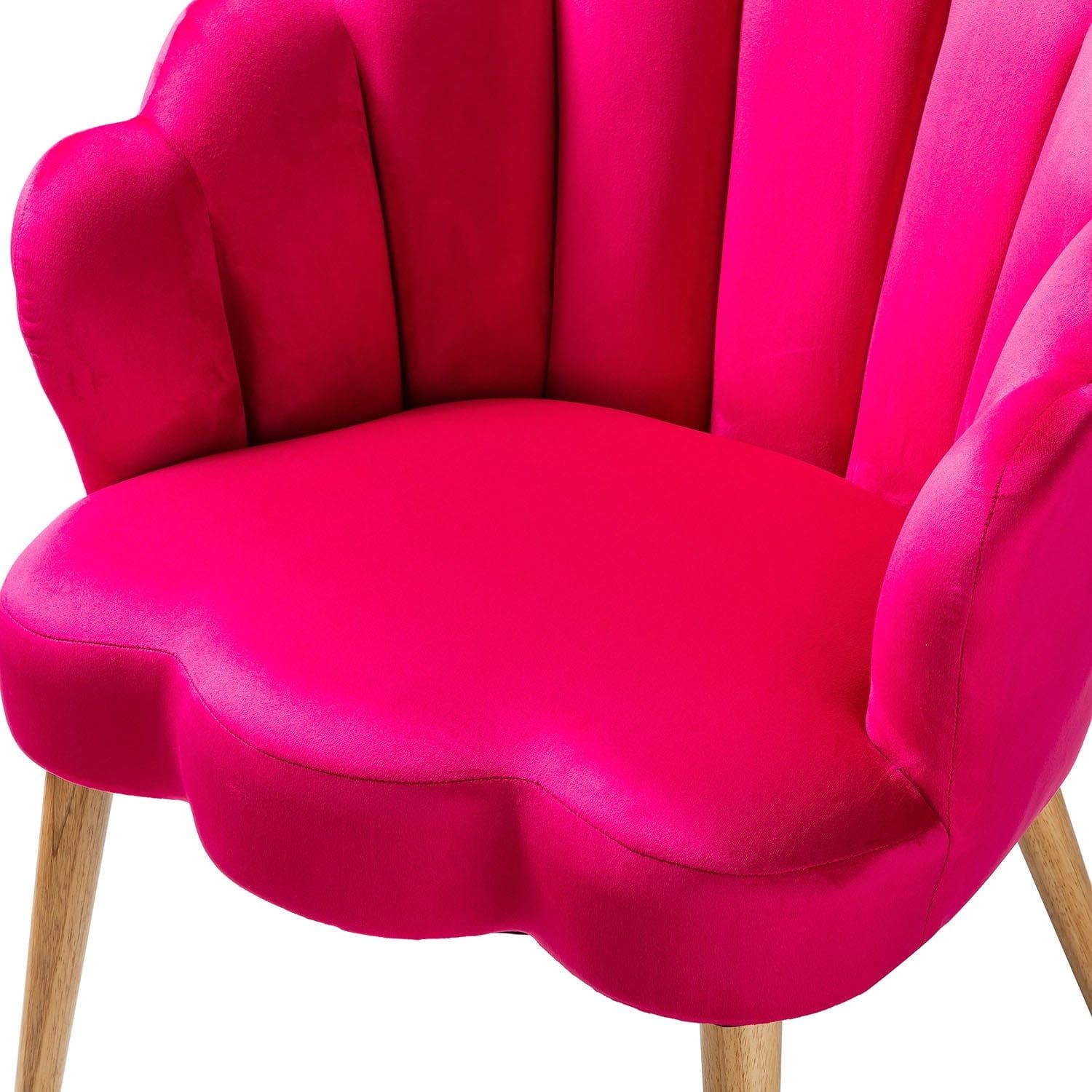 Fushia Velvet Barrel Accent Chair with Scalloped Back