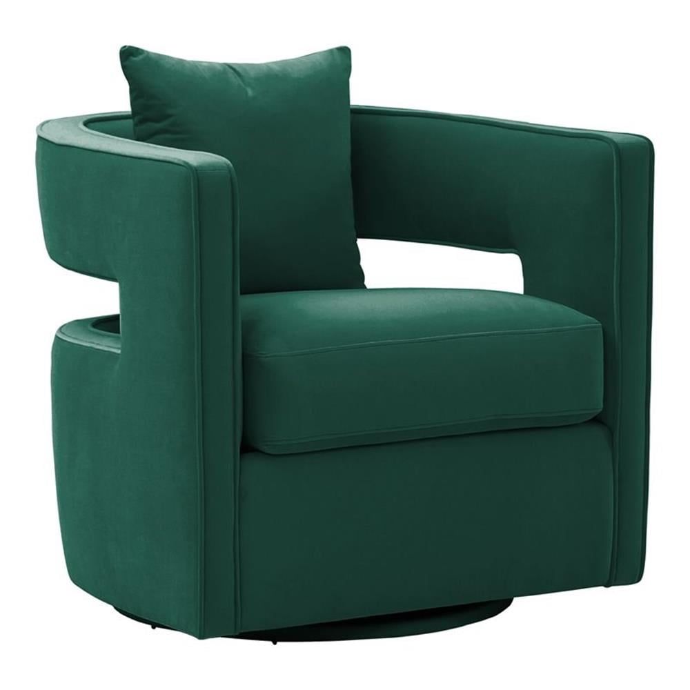 Forest Green Velvet Swivel Accent Chair with Wood Frame