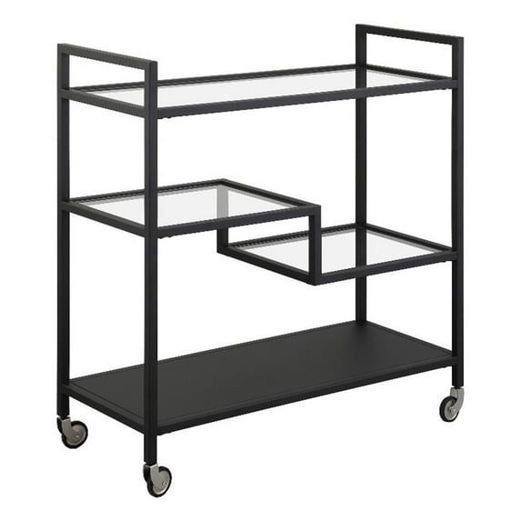 Lovett 33" Blackened Bronze Rectangular Bar Cart with Glass Shelves