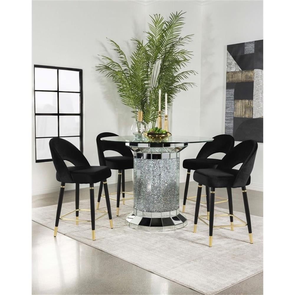 Ellie Black Velvet and Mirror 5-Piece Counter Height Dining Set