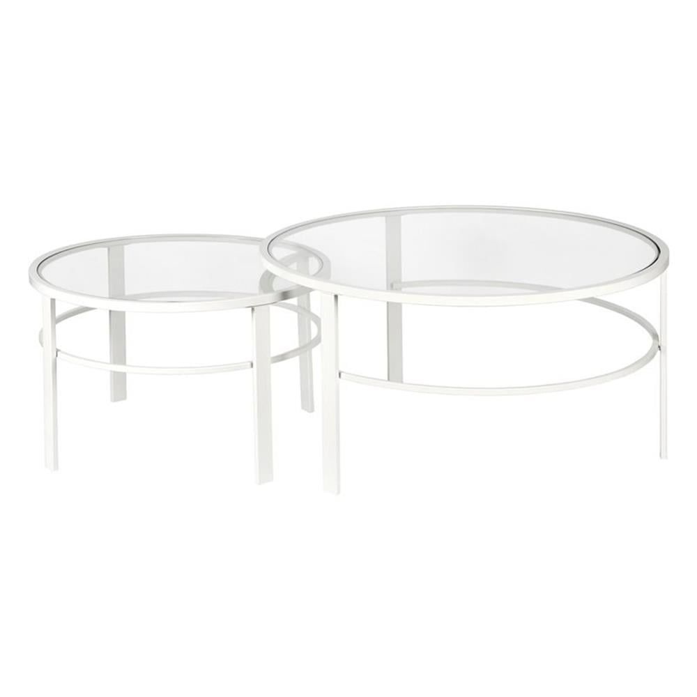 White Metal and Glass Nested Coffee Tables, Set of 2