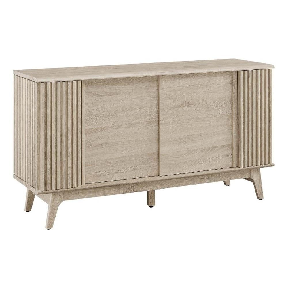 Oak Finish Mid-Century Modern Sideboard with Sliding Doors