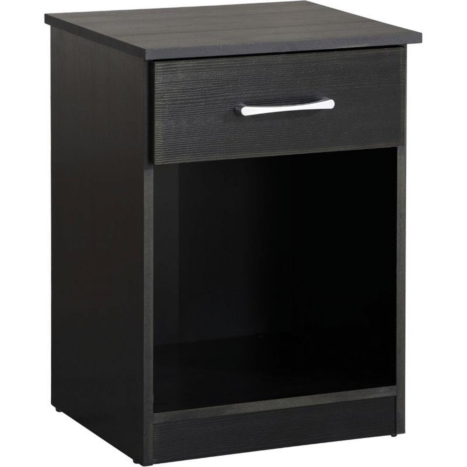 Black Engineered Wood 1 Drawer Nightstand with Brushed Handle