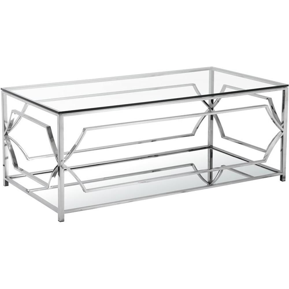 Maklaine Silver Rectangular Glass and Metal Coffee Table