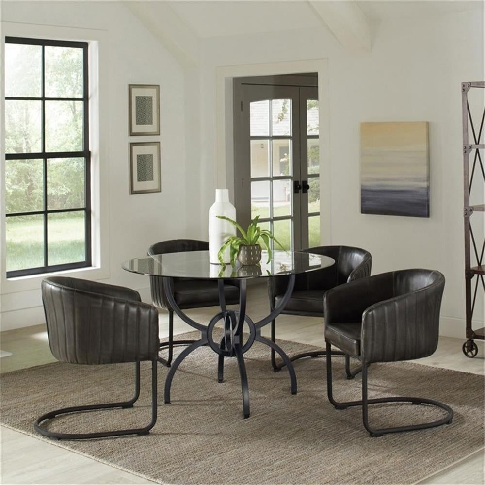 Gunmetal and Matte Black 5-Piece Dining Set with Anthracite Faux Leather Chairs