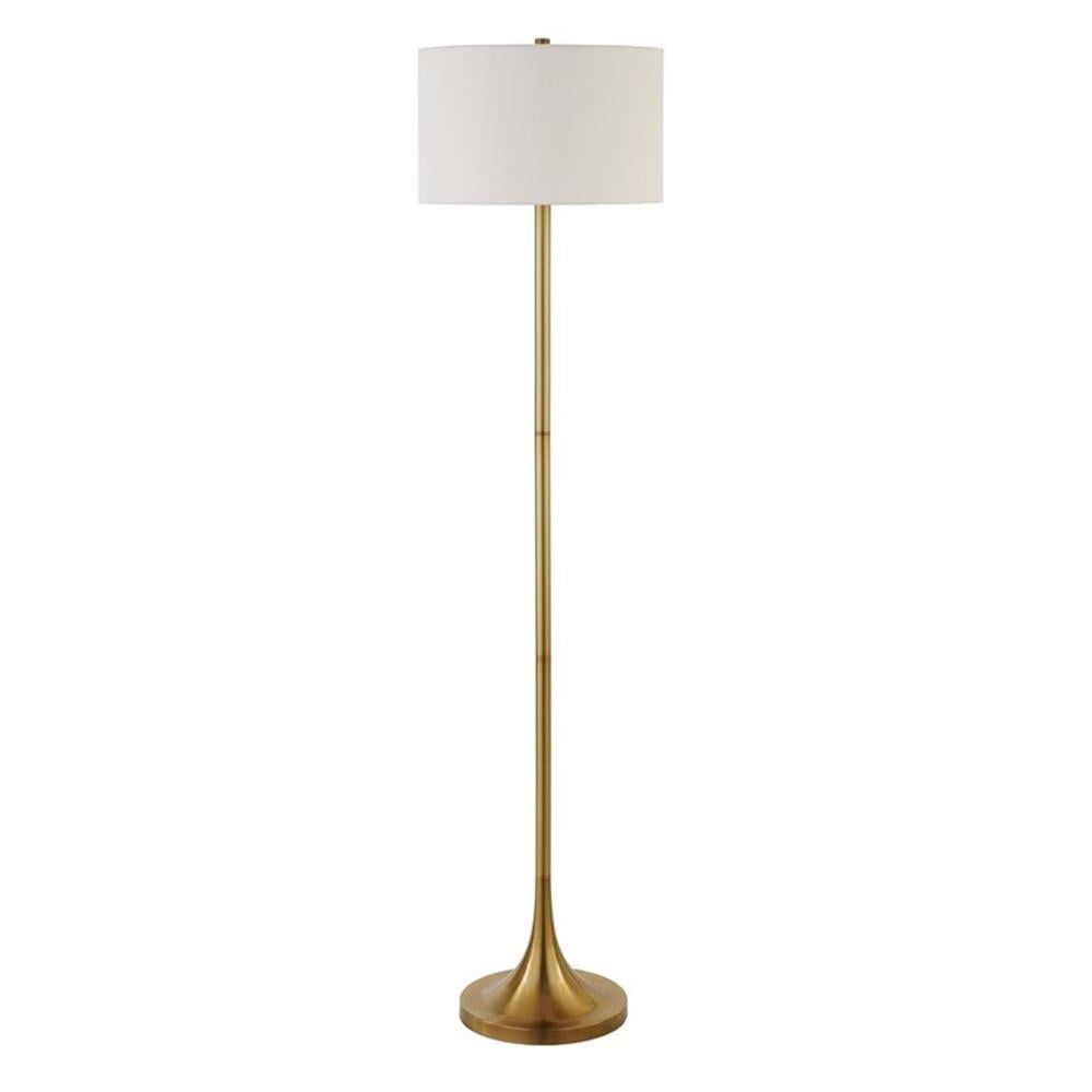 Gold Brass 62" Metal Floor Lamp with White Linen Shade