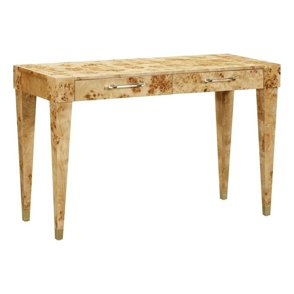 Natural Acacia Burl Wood Home Office Desk with Brass Accents