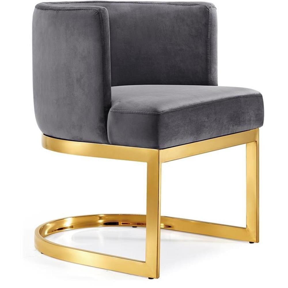 Luxe Gray Velvet Upholstered Barrel Arm Chair with Gold Stainless Steel Base
