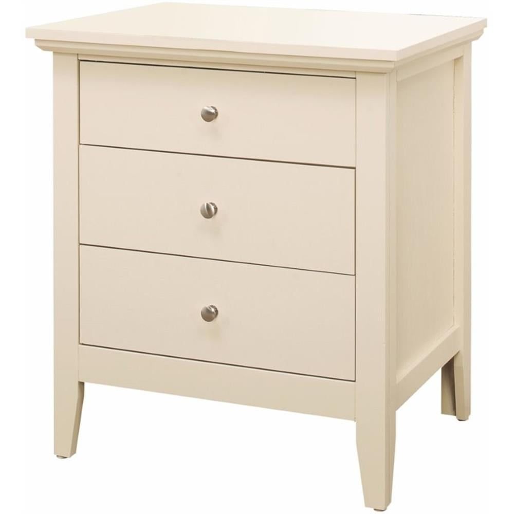 Beige 3-Drawer Solid Wood Nightstand with Nickel Hardware