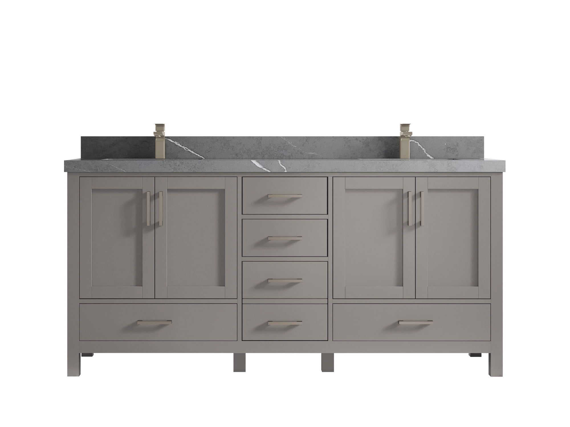 Malibu 72" Gray Double Sink Bathroom Vanity with Quartz Countertop