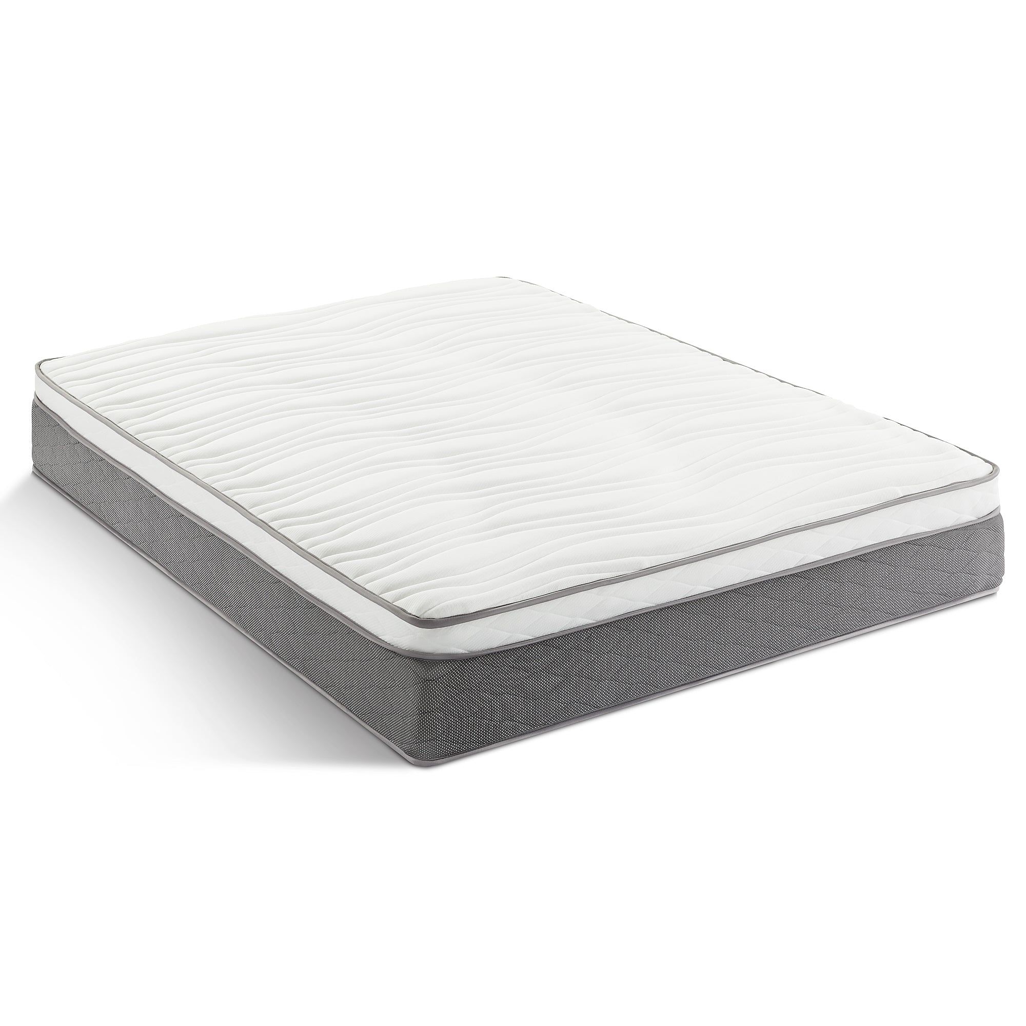 Full Size Gray and White Plush Hybrid Innerspring Mattress