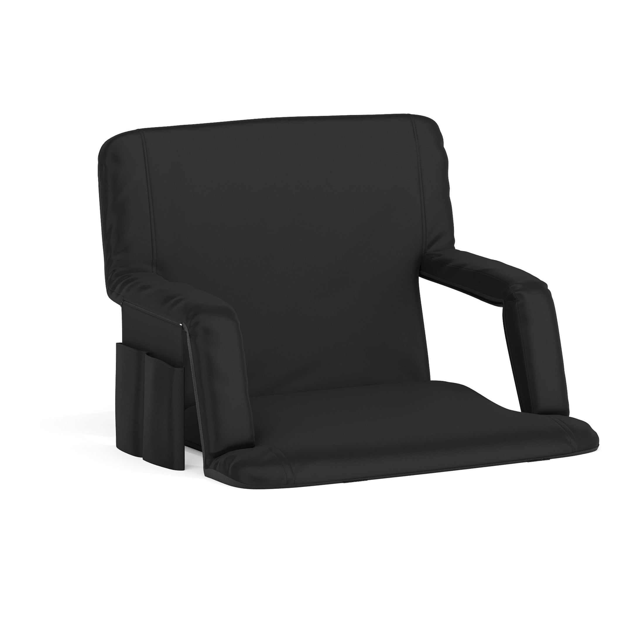 Black Extra Wide Reclining Portable Stadium Chair with Armrests