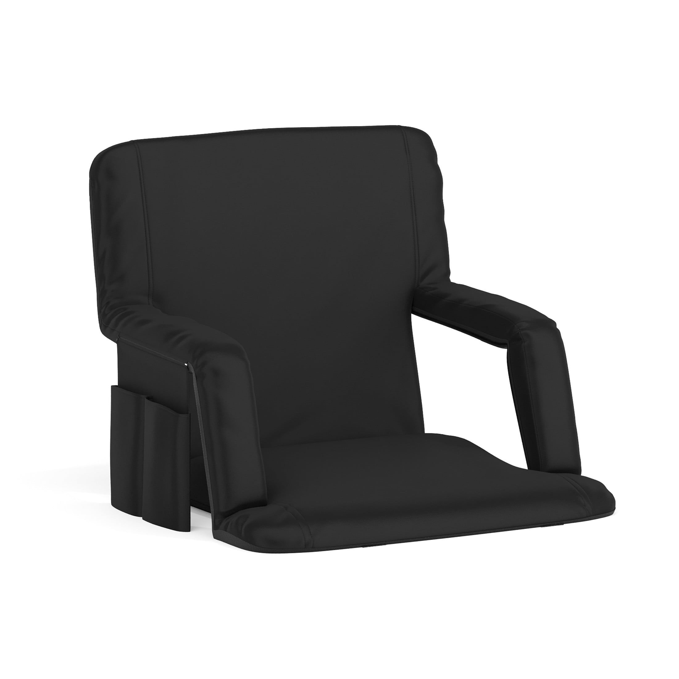 Black Portable Reclining Stadium Chair with Armrests and Storage