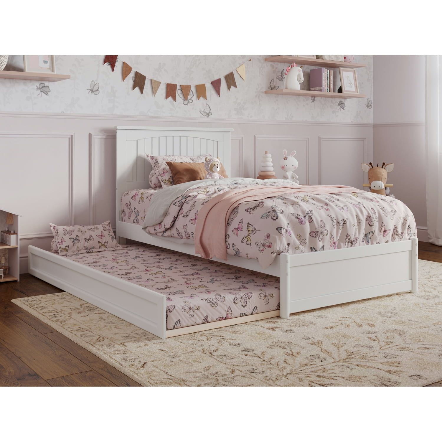 Malta Twin White Wood Platform Bed with Trundle and Slats