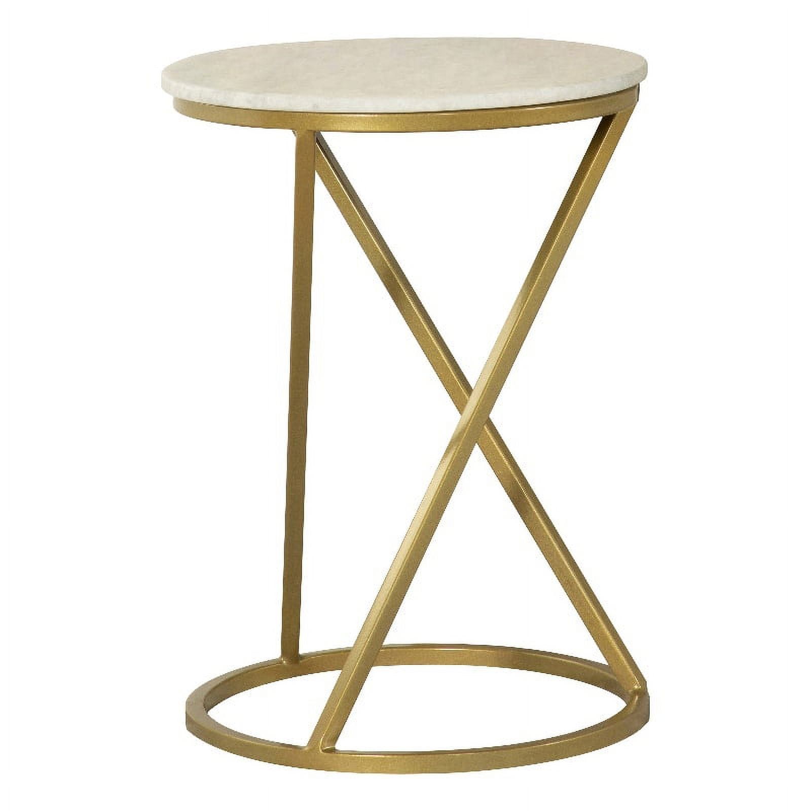 Round White Marble and Gold Metal Accent Table