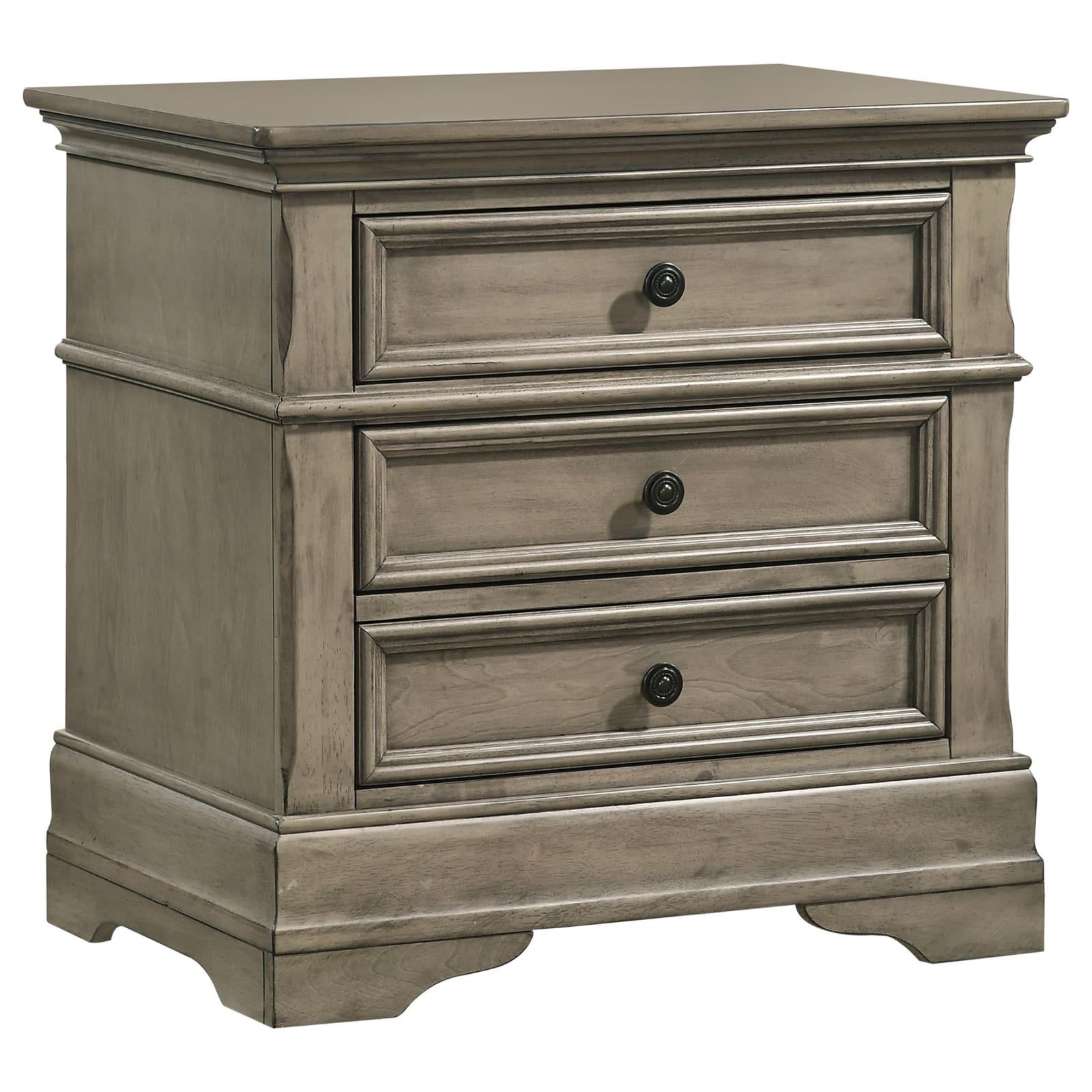 Beige 3-Drawer Traditional Wood Nightstand with Dark Bronze Knobs