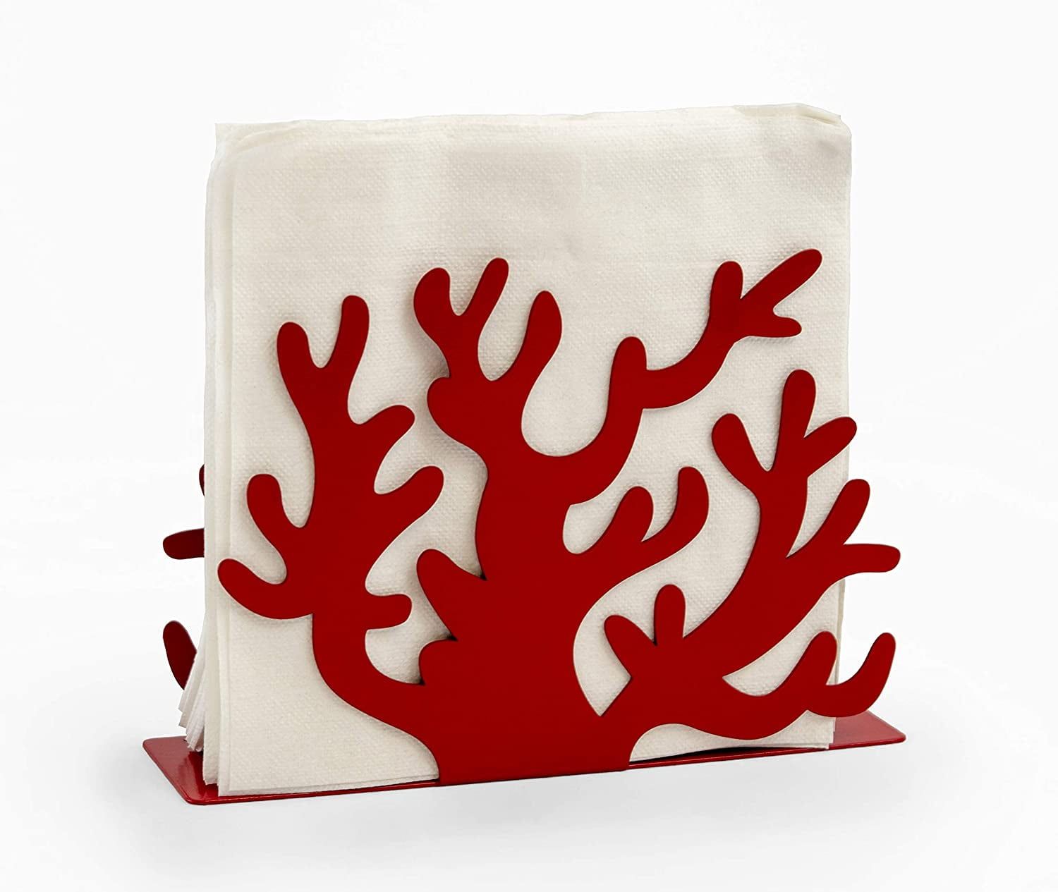 Red Coral Metal Tabletop Napkin and Letter Holder