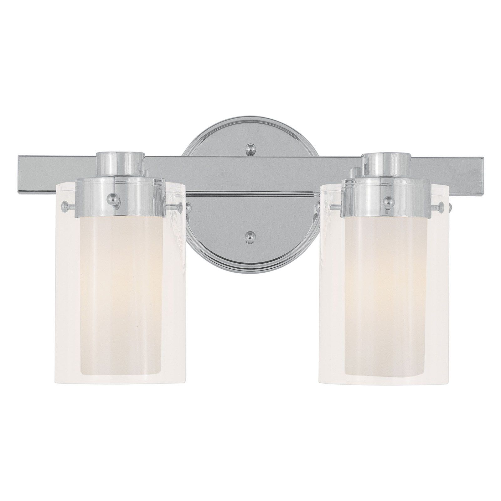 Sleek Sophistication Polished Chrome 2-Light Vanity with Double-Glass Effect