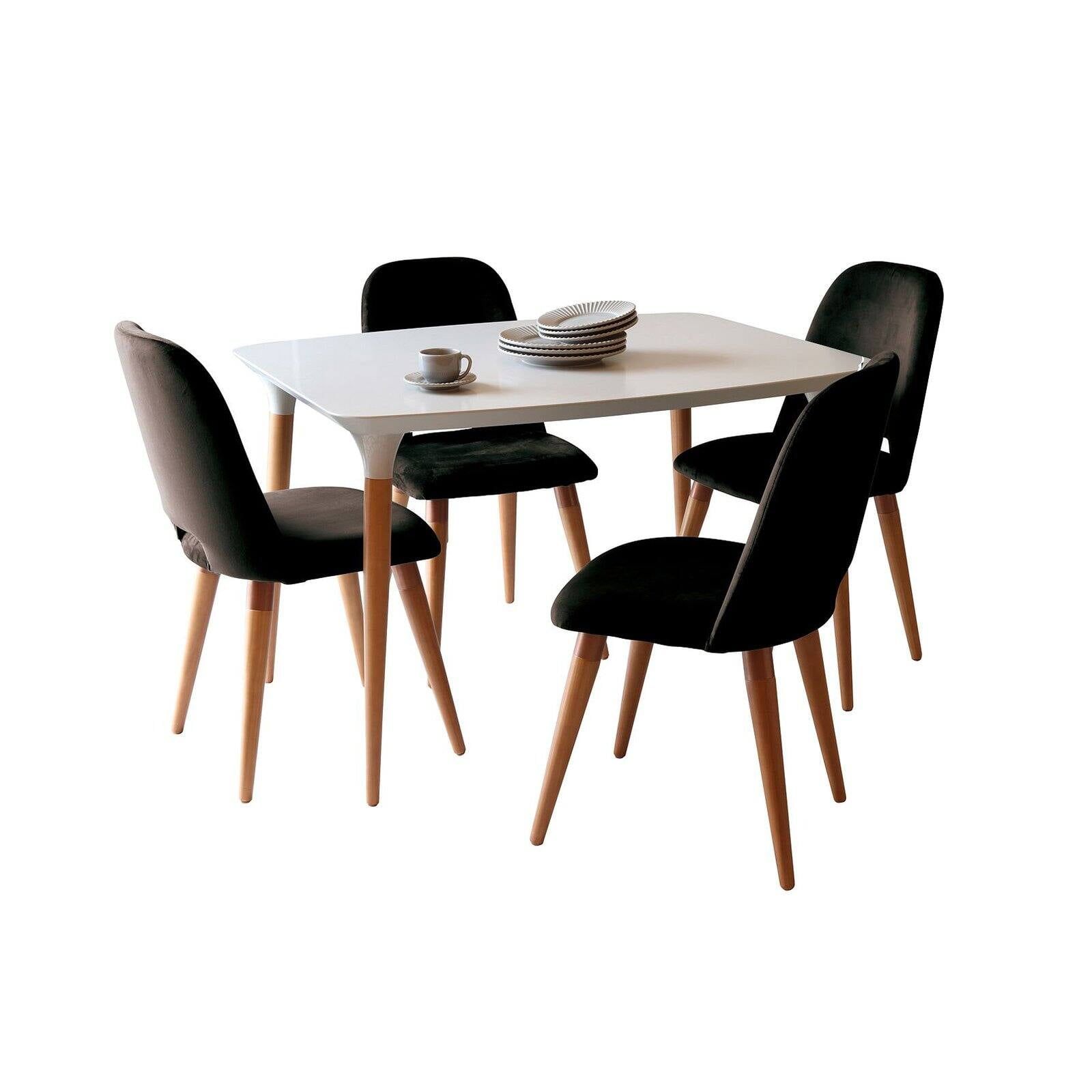 Scandinavian 5-Piece Black and Off-White MDF Dining Set