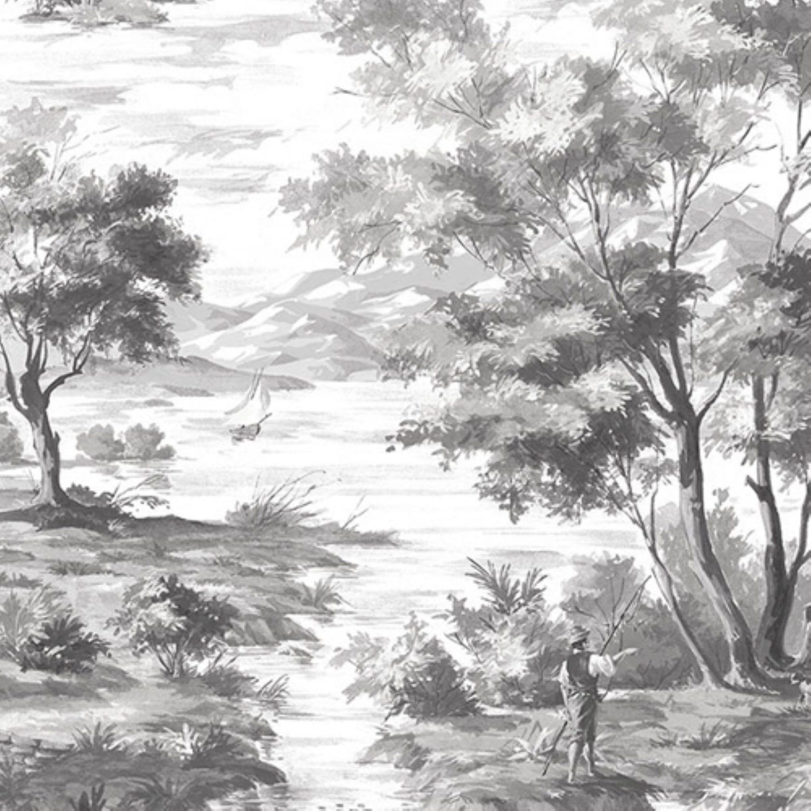 Black and White Scenic Landscape Vinyl Wallpaper Roll