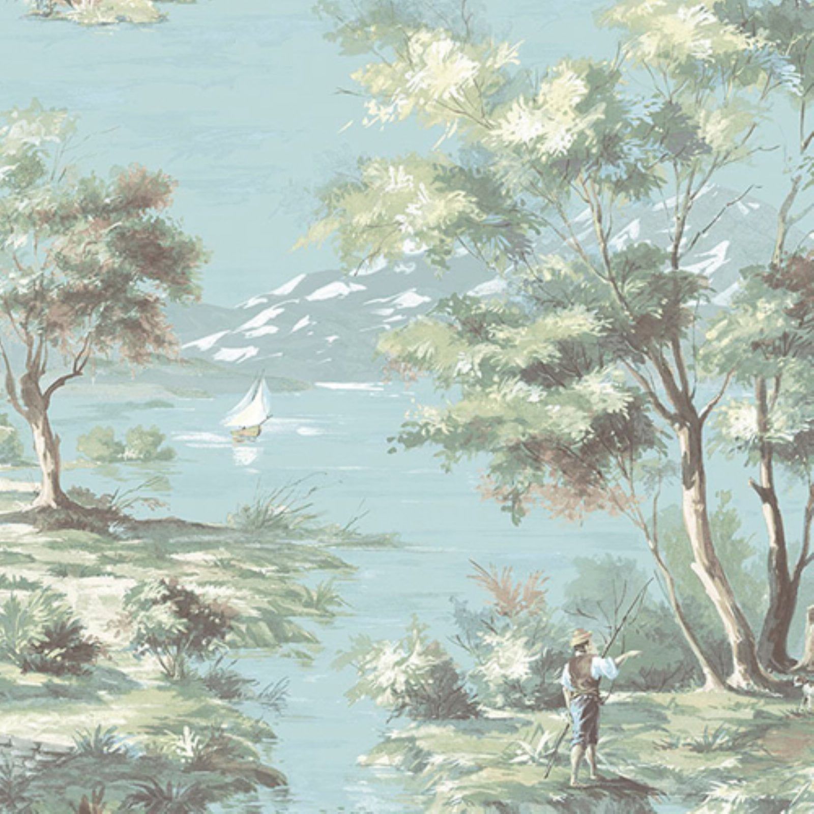 Turquoise Scenic Landscape Pre-pasted Vinyl Wallpaper