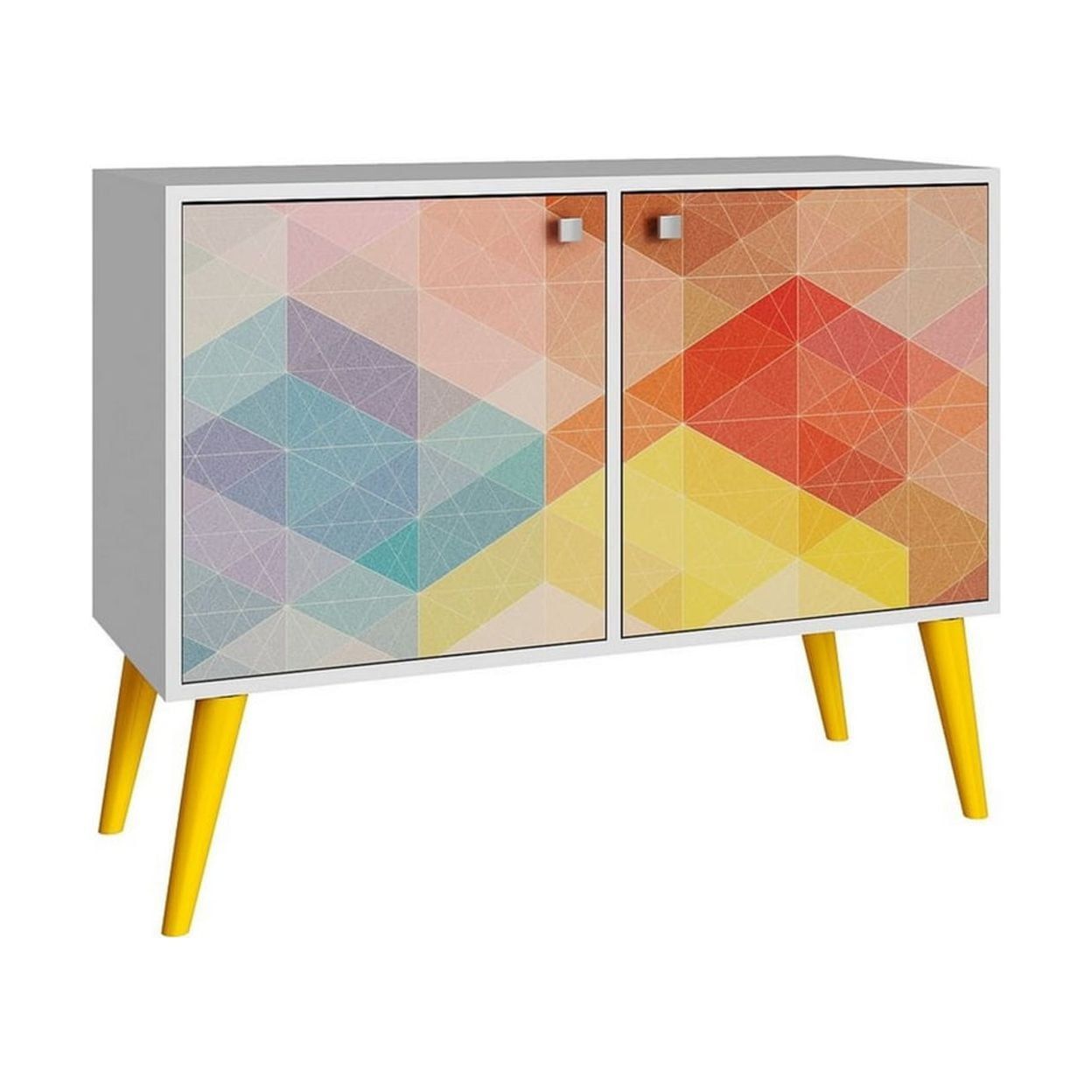 Mid-Century Modern White and Yellow Geometric Storage Cabinet