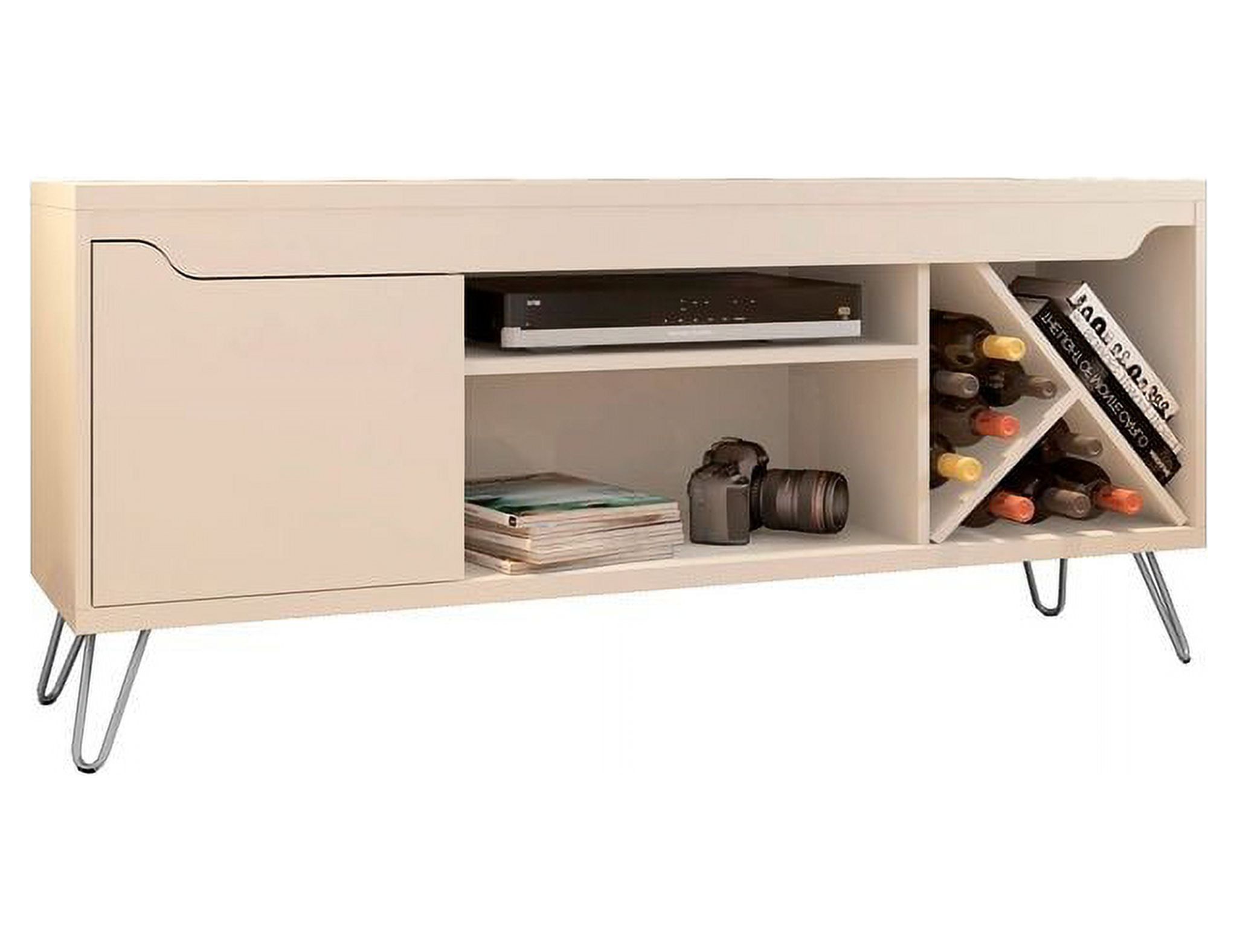 Baxter Mid-Century Modern Off-White TV Stand with Wine Storage