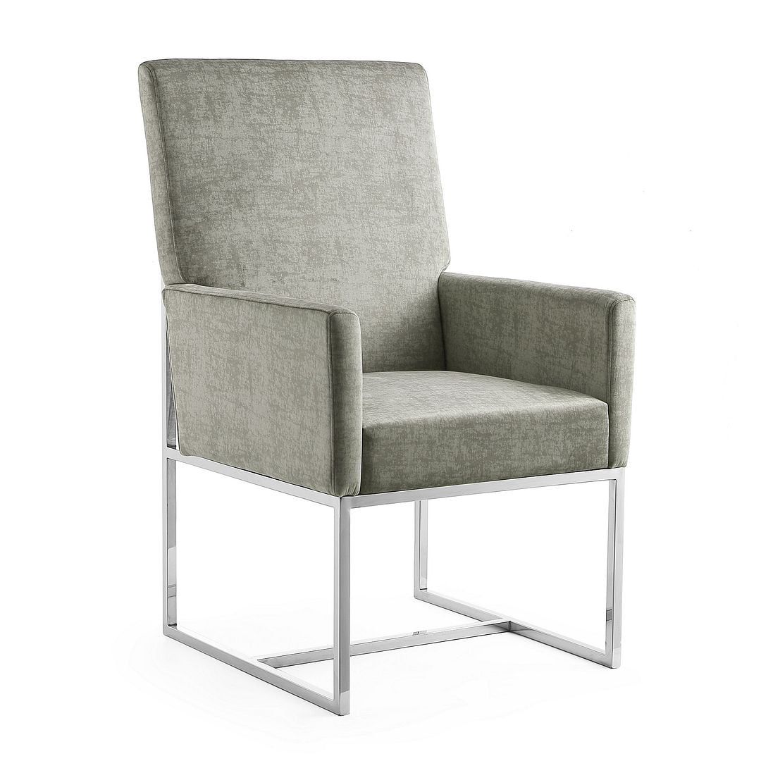 Luxurious Steel Gray Velvet High-Back Armchair with Metal Frame