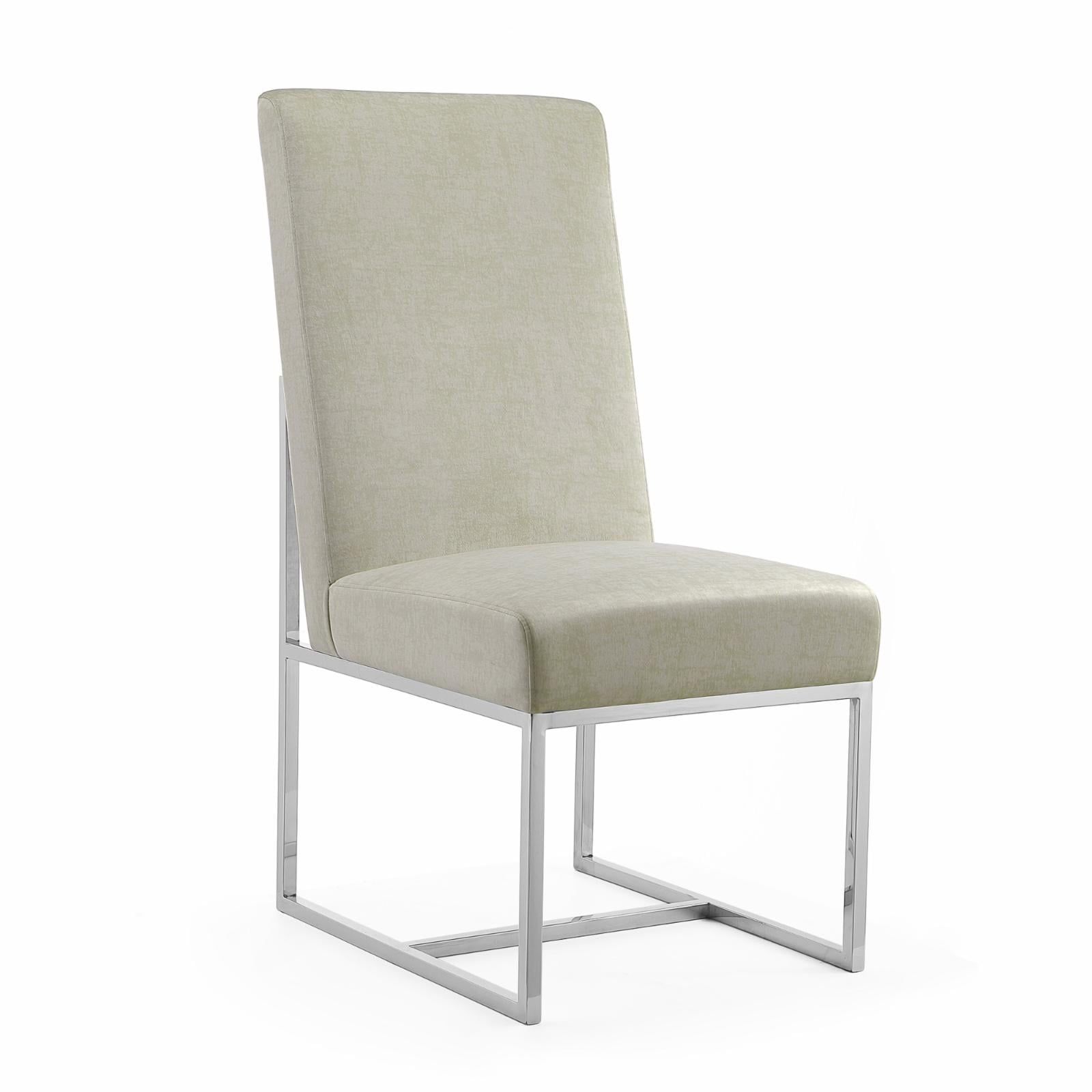 Champagne Velvet High-Back Dining Chair with Metal Frame