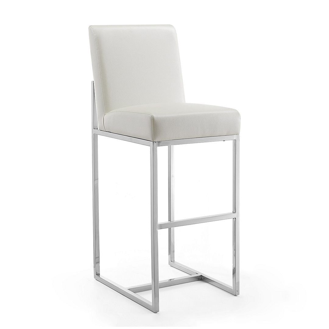 Pearl White Faux Leather and Metal Barstool, 43"