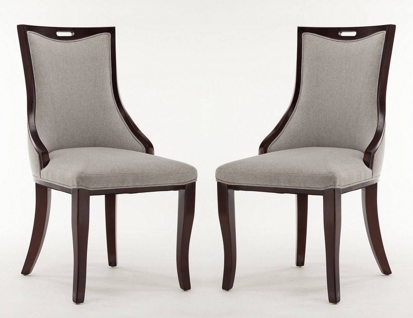 Gray Faux Leather and Walnut Wood Dining Chairs, Set of Two