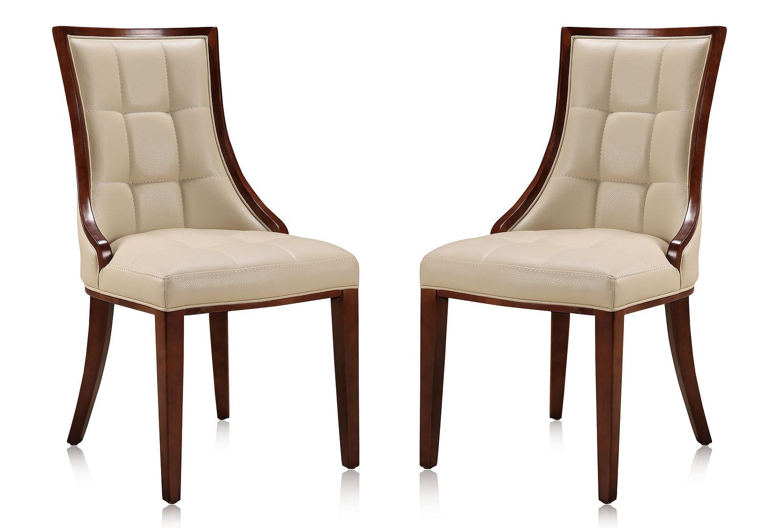 Cream Faux Leather and Walnut Parsons Dining Chairs, Set of 2